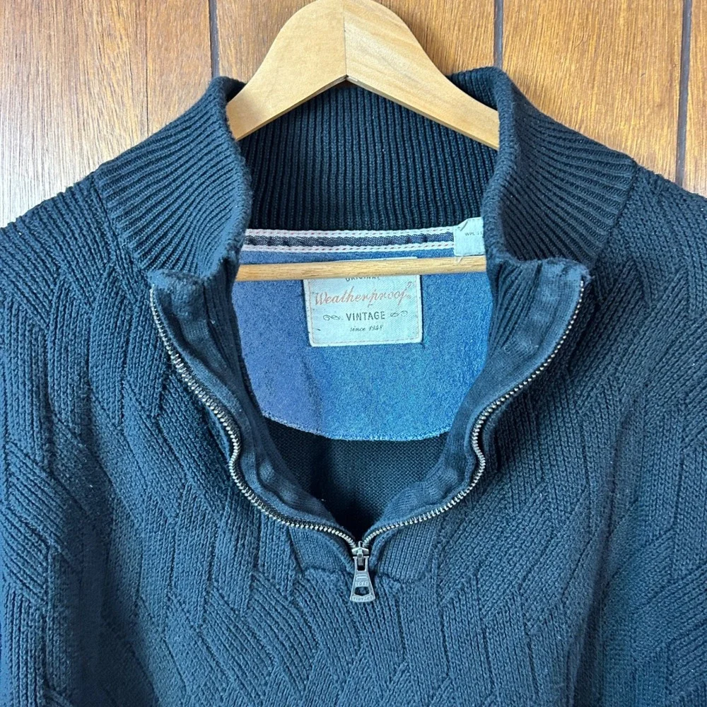 Weatherproof‎ Vintage Mens XXL Black 100 Cotton Quarter Zip Pullover Sweater